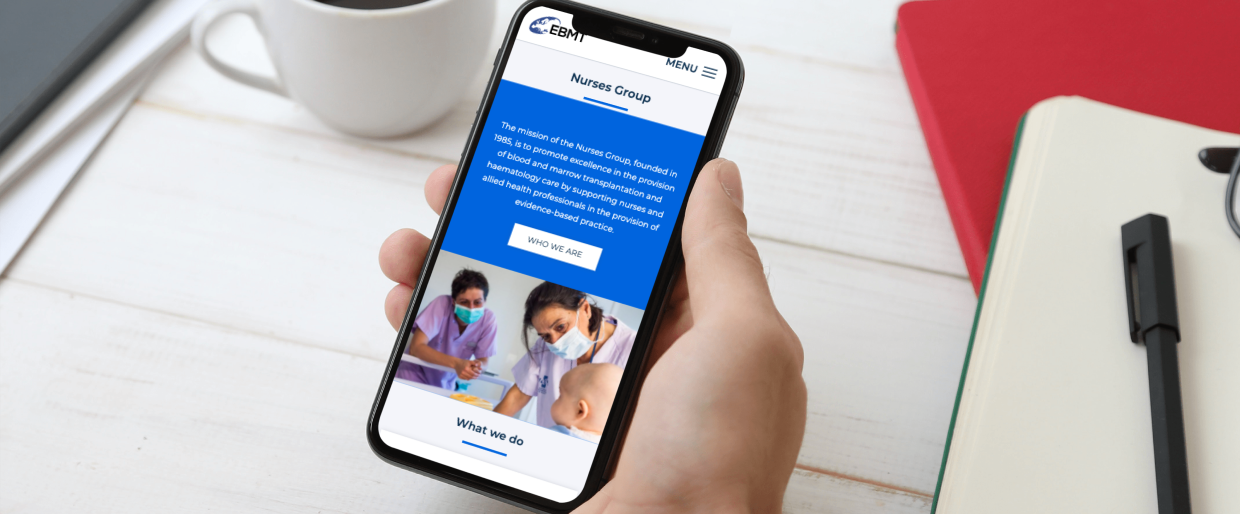 EBMT website in a mobile phone